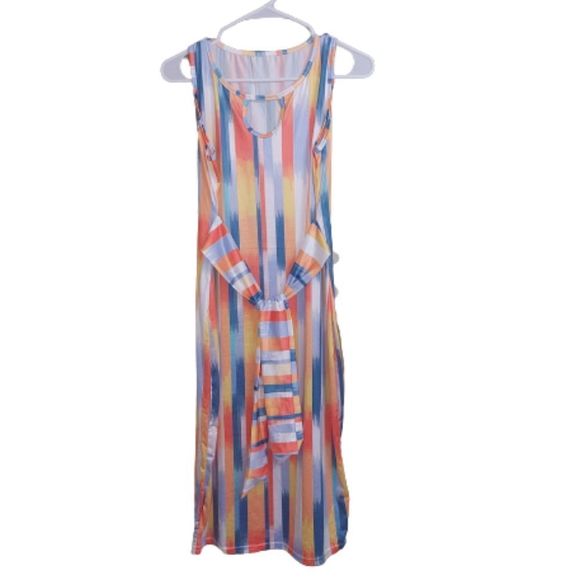New Watercolor Tie Front Midi Dress - Picture 1 of 3